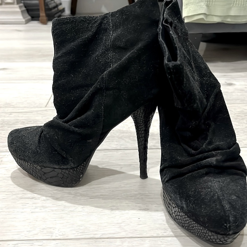 Black suede and snake skin booties